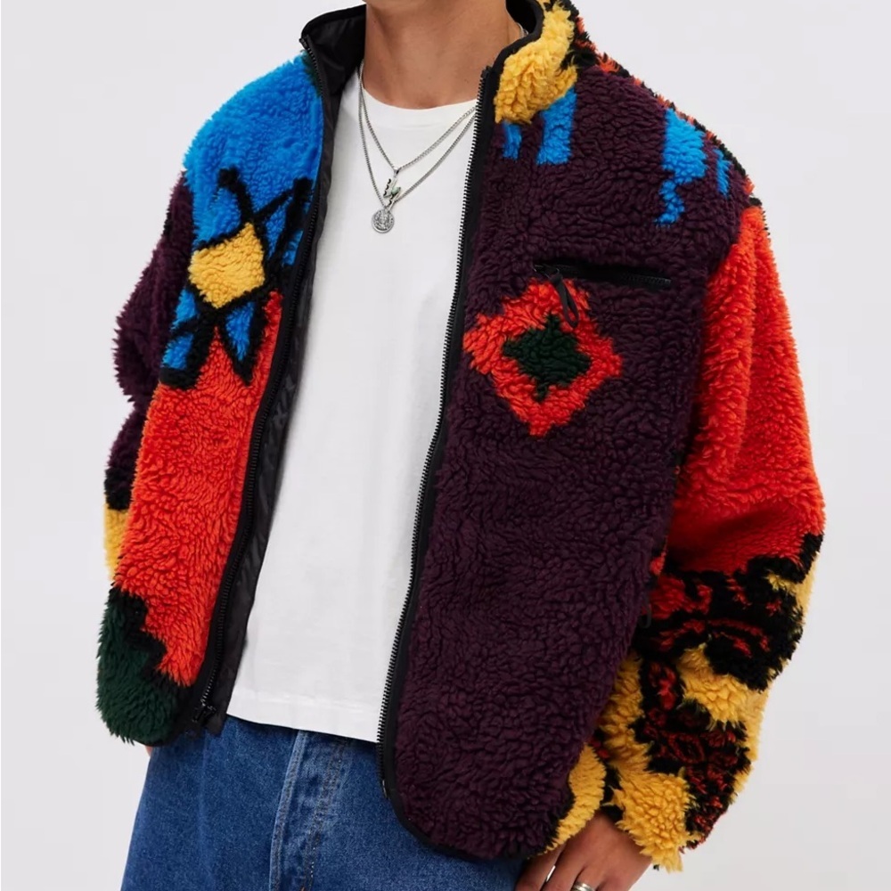NWT OBEY Rug Pattern Fleece Full Zip Jacket Size Large